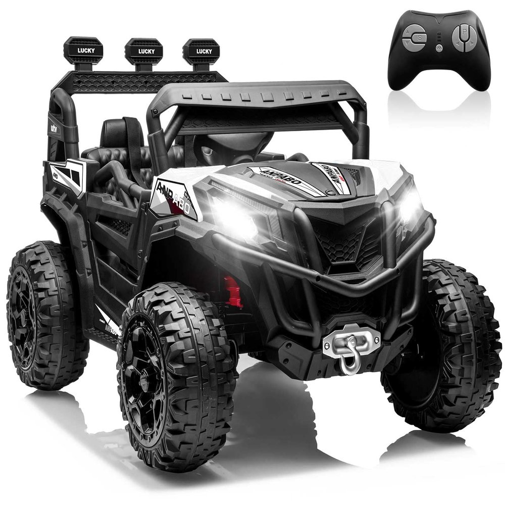 ANPABO 24V Ride on Toys for Big Kids w/Remote Control, 4X75W Motors, Max 4.5MPH, 4WD/2WD Switchable, 4 Shock Absorbers, 19" Spacious Seat, Bluetooth, Electric Car for Kids(White)
