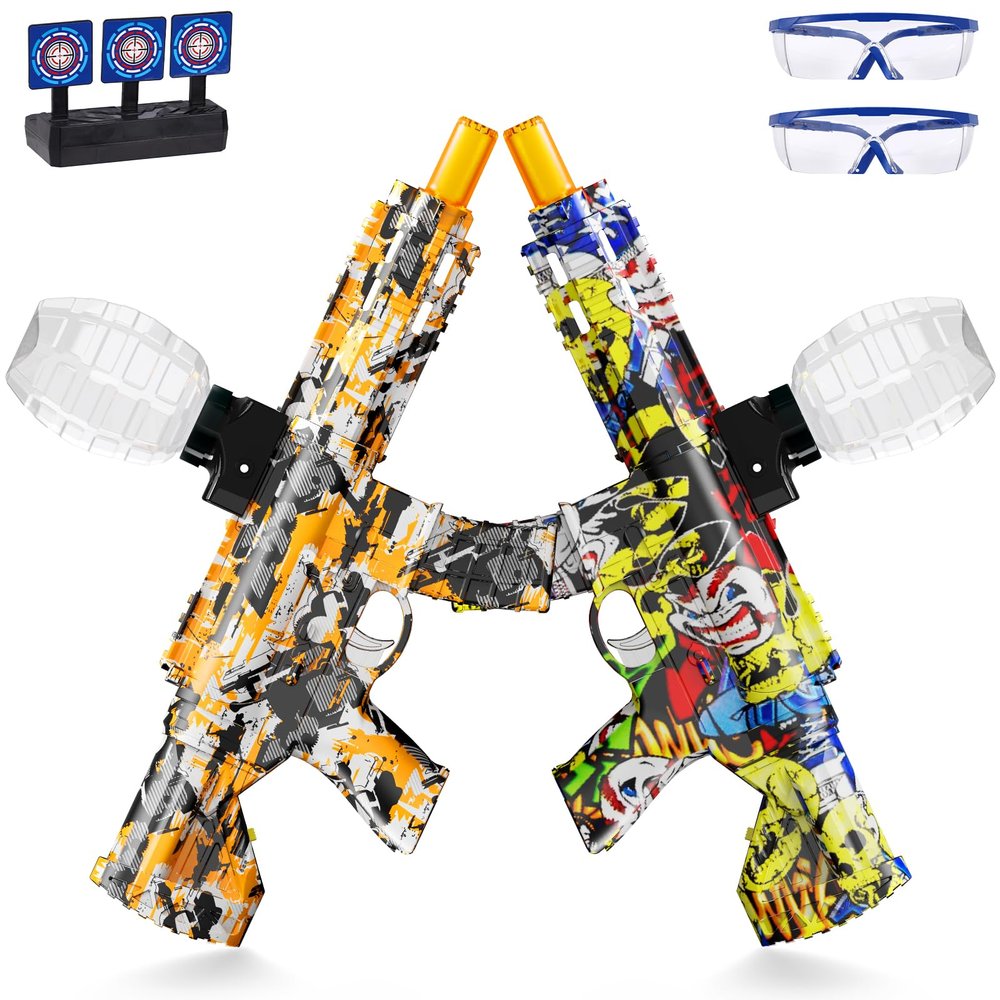 2 Set Electric Splatter Blaster Toy, Outdoor Team Games, Christmas, Halloween, Birthday, New Year Gift for Ages 14+ (Orange+Yellow)