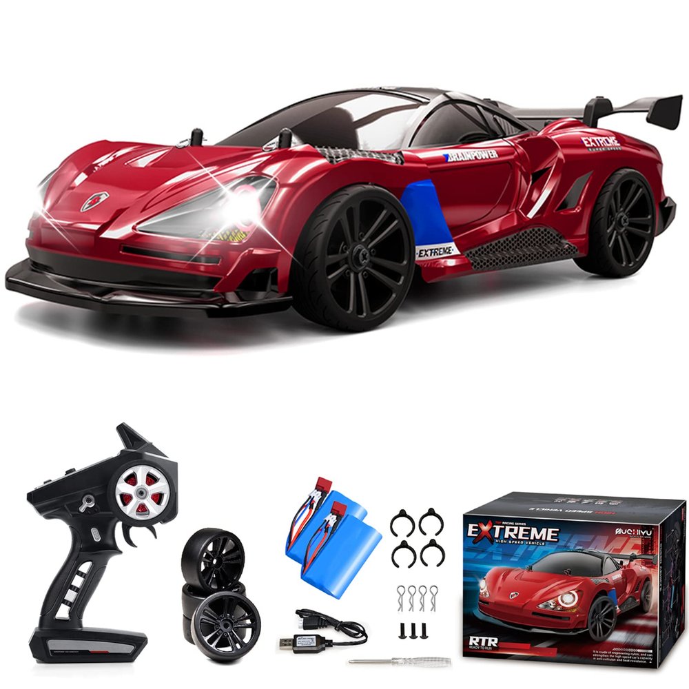 Sakeye RC Drift Car, 1/16 Drifting RC Cars High Speed Fast 4WD Remote Control Car Rechargeable Racing Cars 2.4Ghz with Two Batteries LED Lights Racing for Kids and Adults