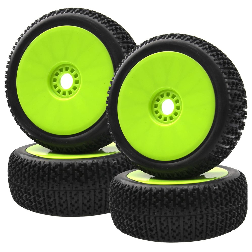 ShareGoo OD 4.52" 1/8 RC Buggy Rubber Tires Tyre w/Plastic Rim 17mm Hex Compatible with Arrma Kyosho Exceed RC Traxxas Redcat HSP HPI 1/8 Scale Off Road Car Buggy (Green)