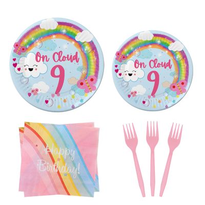 40PCS On Cloud 9 Birthday Party Plteas, On Cloud 9 Birthday Decorations For Girls,On Cloud 9 Birthday Plates For Girls,On Cloud 9 Cake Topper9th Birthday Party Decorations.On Cloud 9 Balloons.