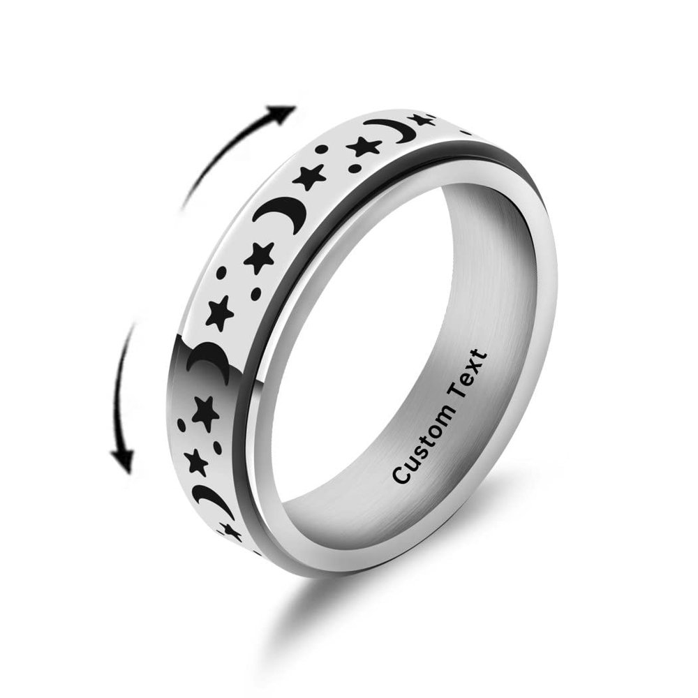 jolinsy Fidget Spinner Rings Fidget Comfort Fit Ring Guy Stress Gifts Stainless Steel Moon Band Jewelry