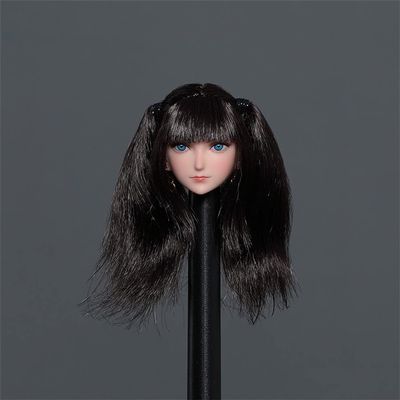 1/6 Scale Female Head Sculpt,Anime Girl Pale Skin Planted Hair Head Carved for 12inch PH TBL JO Action Figure Doll (E)