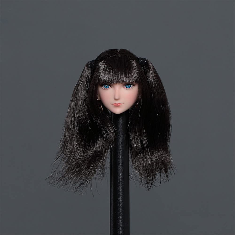 1/6 Scale Female Head Sculpt,Anime Girl Pale Skin Planted Hair Head Carved for 12inch PH TBL JO Action Figure Doll (E)
