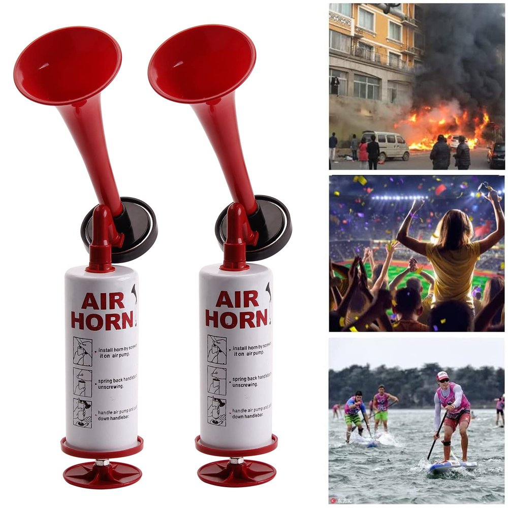 Reusable Air Horn, BANHAO Aluminum Handheld Air Pump Horn Loud Safetyfor Boats Cars Noise Maker 2pcs