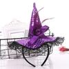 Dzrige Halloween Witch Hat Headband Witch Feather Headwear with Lace Trim Witch Hat Headpiece Accessories for Halloween Party Cosplay (Purple) view 4