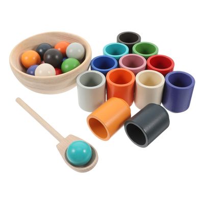 Toddmomy Wooden Sorting Balls and Cups Toy Set for Kids, 12 Assorted Colors, Educational Early Learning Plaything, Synthetic Material