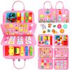 Qizfun Busy Board Montessori Toy for Toddlers, Educational Sensory Learning Toy for Fine Motor Skills, Preschool Travel Toy for Airplane & Car, Gifts for Boys and Girls (Pink/P4) view 1