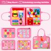 Qizfun Busy Board Montessori Toy for Toddlers, Educational Sensory Learning Toy for Fine Motor Skills, Preschool Travel Toy for Airplane & Car, Gifts for Boys and Girls (Pink/P4) view 3