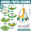 30 Pcs Animal Party Hats for Kids Safari Birthday Cone Hats 6 x 7.87" Jungle Zoo Birthday Party Supplies Decorations for DIY Photo Props Toddlers Baby, Tiger, Giraffe, Elephant, Monkey, Lion, Zebra view 2