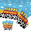 3 Pack Cartoon Story Birthday Party Supplies Cow Pattern Printed Table Cover Blue Sky and White Cloud Tablecloths Cow Birthday Party Decoration for Boy Girl Kid Birthday Party Decor 54 x 108 inch view 1