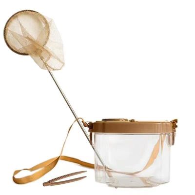 Crab shopkeeper Children's Bug Trap Set of 2 Children's Explorer Set Insect Trap Set Observation Box Children's Telescopic Butterfly Fishing Net Pet Net, Light Brown