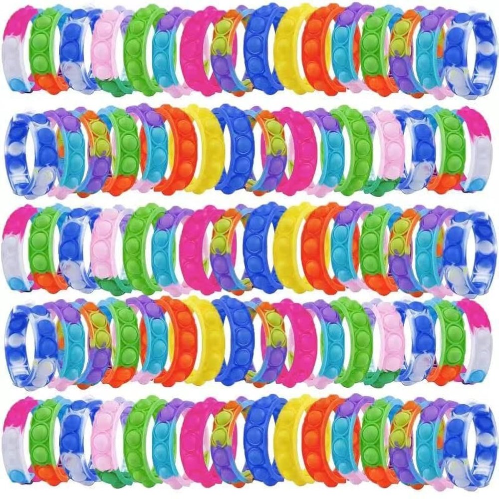 kapibarasensei 80Pcs Pop Bracelet Fidget Toy, Wearable Fidget Bracelets Push Poping Bubble Sensory Toys Stress Relief Finger Press Silicone Wristband for Kids and Adults ADHD ADD Autism Anxiety