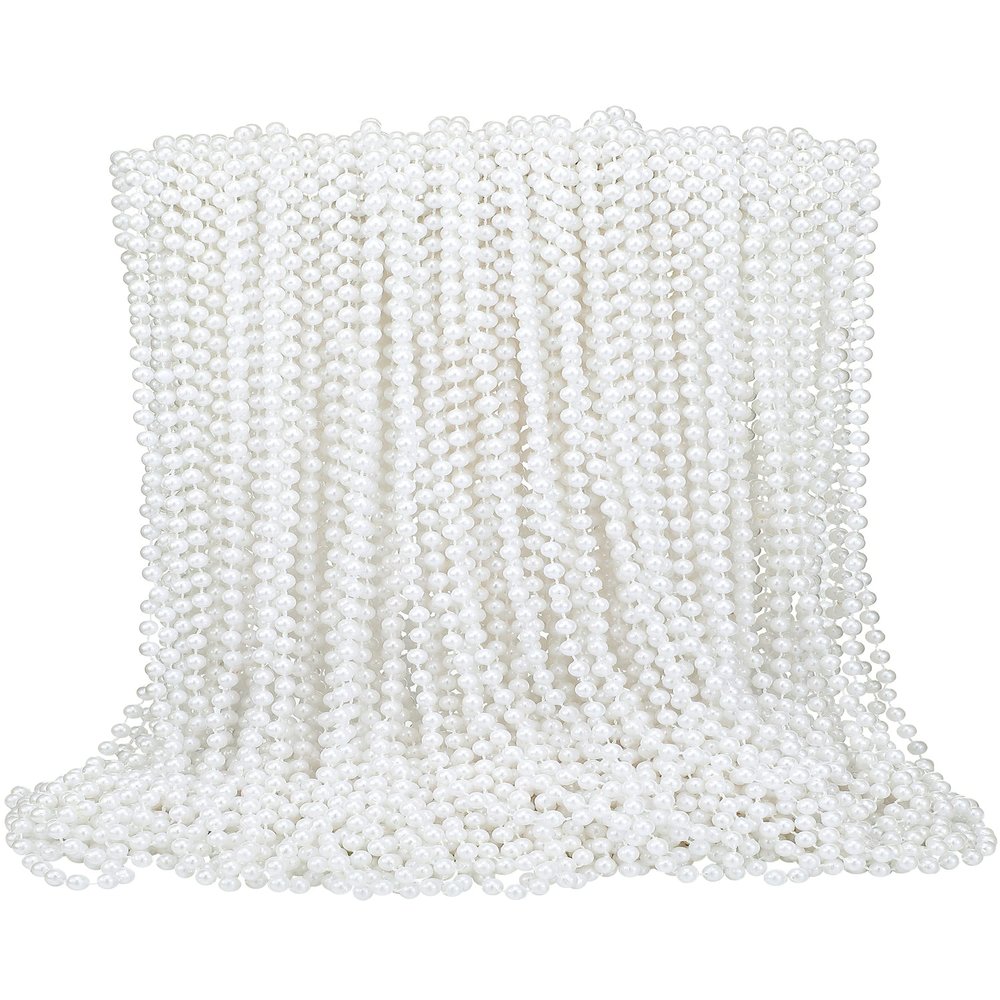 Yaomiao 150 Pcs Pearl Necklaces Bulk White Faux Beaded Necklace Women Men for 1920s Party Tea Party Bridal Shower Masquerade Flapper Decoration