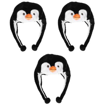 Abaodam 3pcs Plush Fun Animal Hats with Ear Flaps penguin Warm Hats - Cozy Winter Black White Novelty Party Cap for Kids Girls Boys - Soft Fleece Cute Cap for Women Cosplay Party