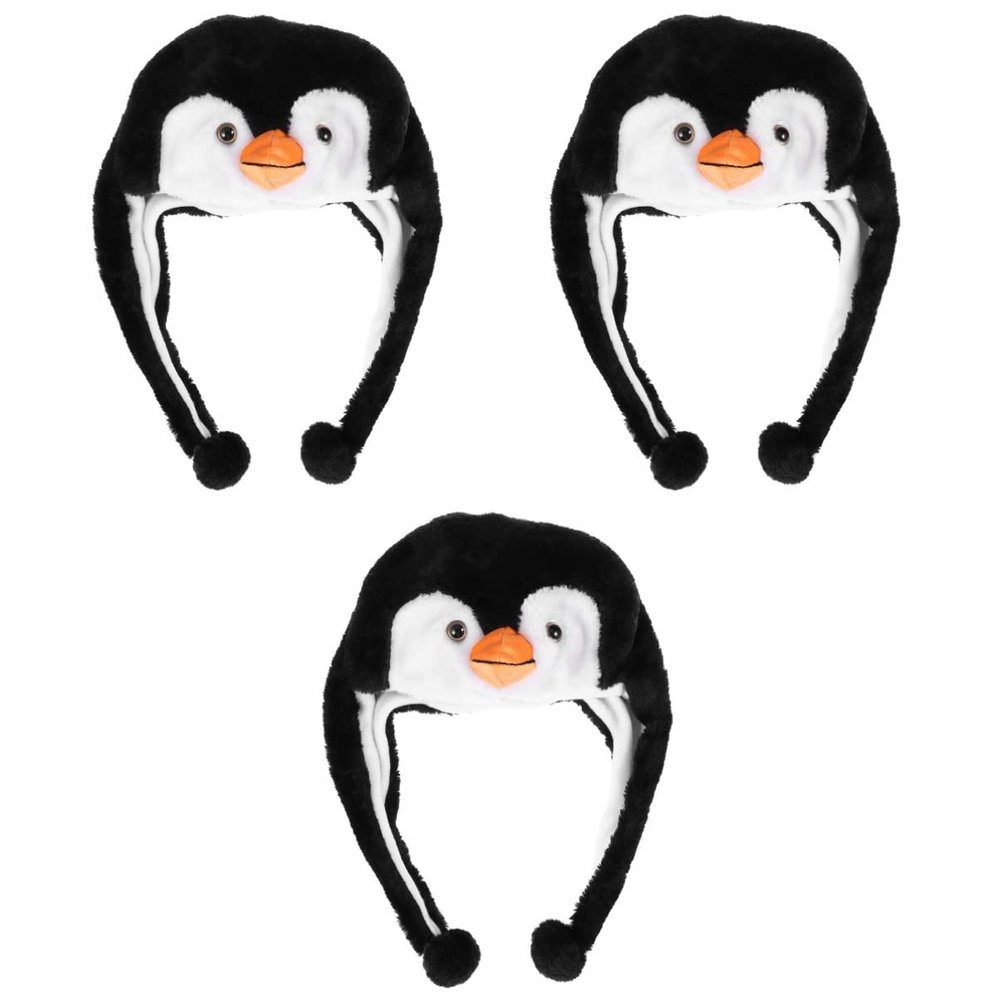 Abaodam 3pcs Plush Fun Animal Hats with Ear Flaps penguin Warm Hats - Cozy Winter Black White Novelty Party Cap for Kids Girls Boys - Soft Fleece Cute Cap for Women Cosplay Party