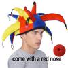 PENINSULA LOVE Mardi Gras Jester Hat Court Clown Plush Costume Hat with Nose for Halloween Carnival Party Cosplay Funny Prop view 2