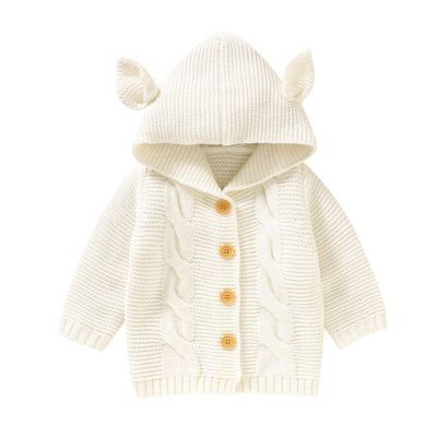 Baby Girl Boy Knit Cardigan Sweater Hoodies Warm Tops Toddler Infant Fox Ear Sweatshirt for (Beige, 12-18 Months)