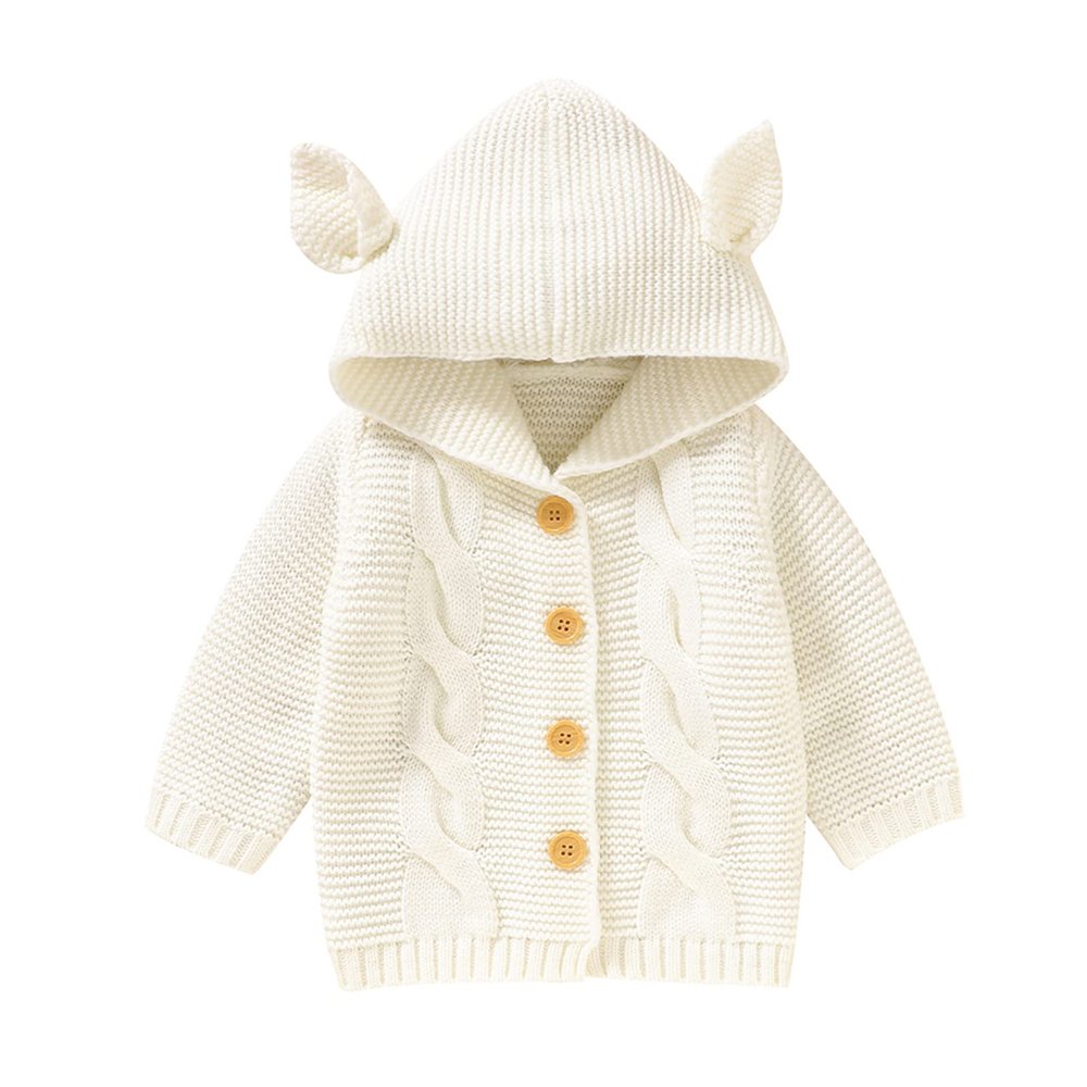 Baby Girl Boy Knit Cardigan Sweater Hoodies Warm Tops Toddler Infant Fox Ear Sweatshirt for (Beige, 12-18 Months)