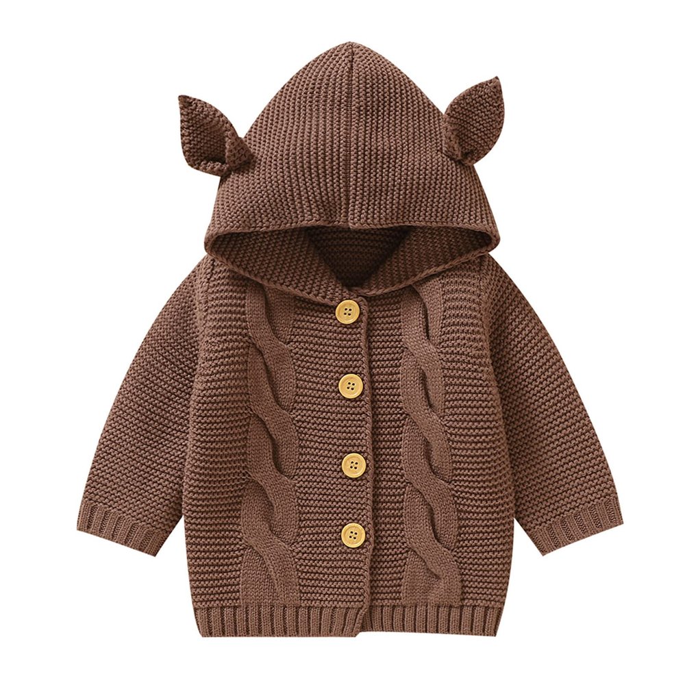 Baby Girl Boy Knit Cardigan Sweater Hoodies Warm Tops Toddler Infant Fox Ear Sweatshirt for Toddler (Coffee, 3-6 Months)