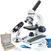 AmScope Super Savings - 40X-1000X Portable LED Monocular Student Microscope with 25-Piece Prepared Slides Set and Tweezers Plus Bonus Handheld Multi-USB Digital Microscope for PC and Android view 1