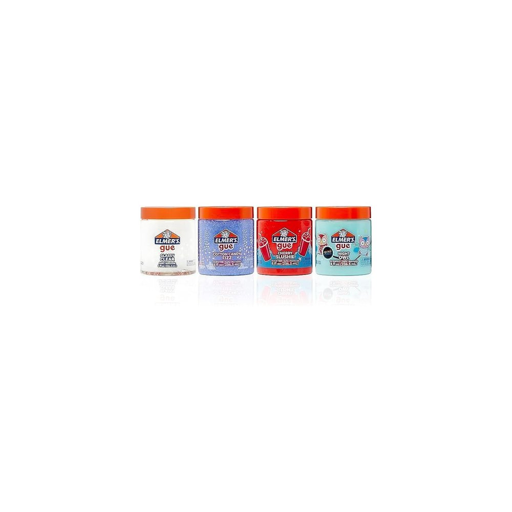 Elmer's Gue Premade Slime, Variety Pack, Includes Clear Slime, Glow in the Dark Slime, Crunchy Slime, 4 Count
