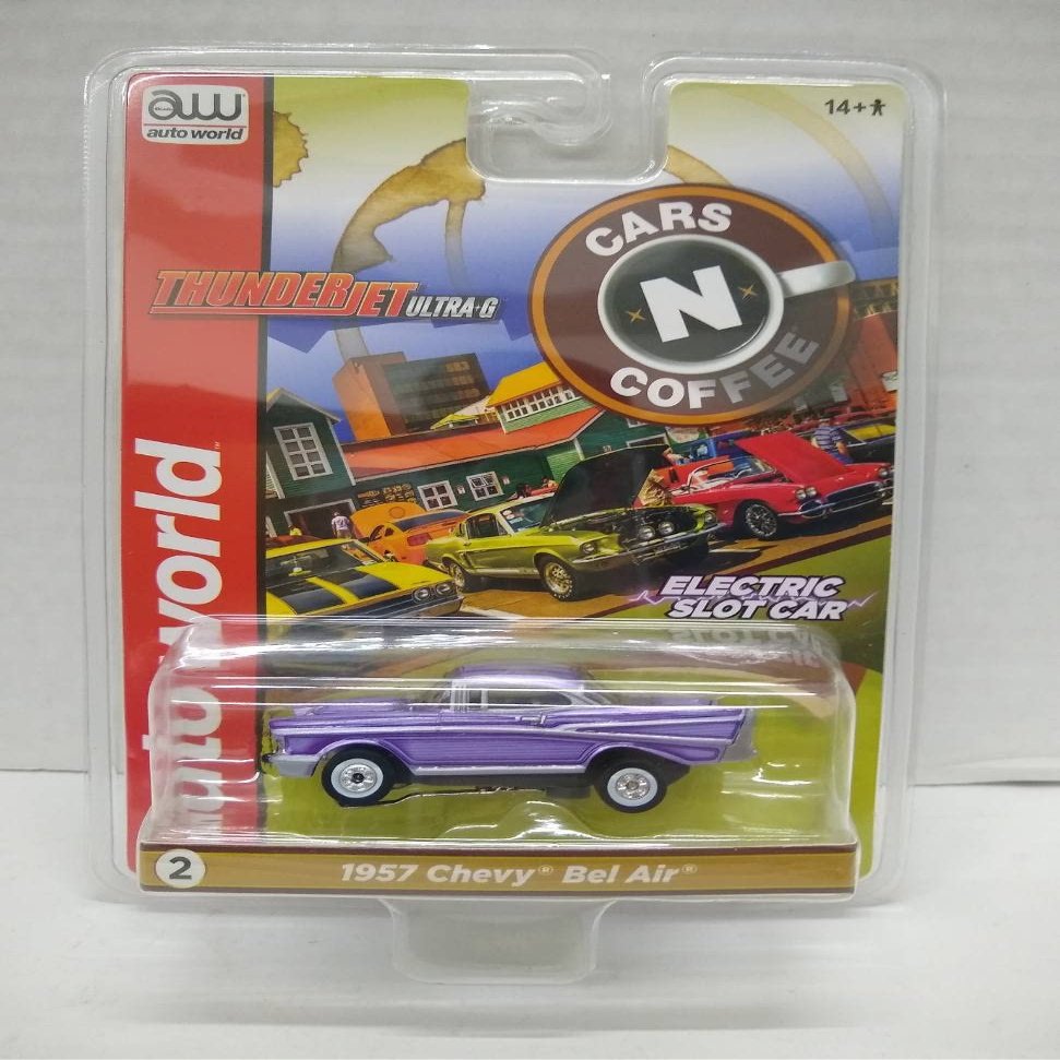 Auto World SC379-2B Cars N Coffee 1957 Bel Air HO Scale Electric Slot Car - Purple