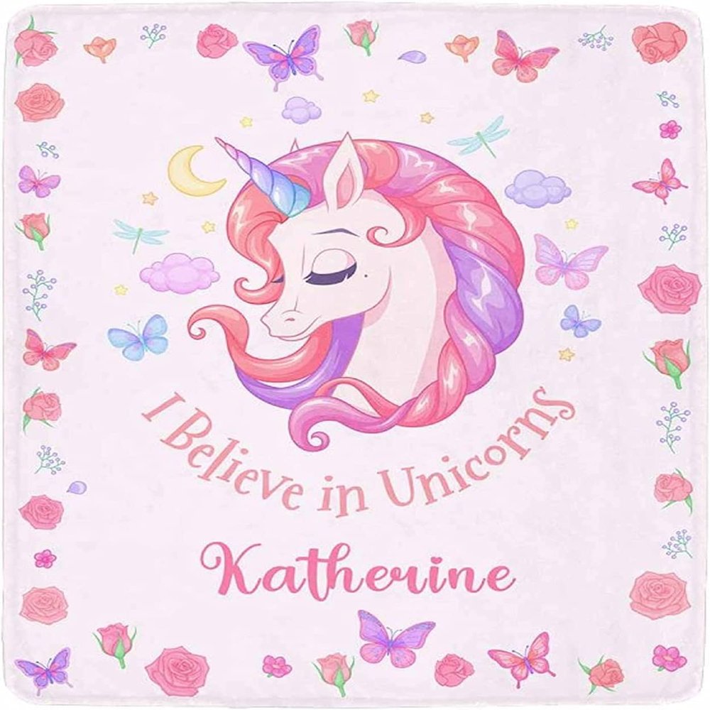 Artsadd Custom Blanket for Baby Boys Girls with Name Unicorn Personalized Blankets for Toddler Fuzzy and Fleece Soft Blanket Birthday Gifts for Kids 60"x80"