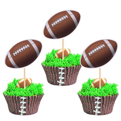 24 PCS Rugby Ball Cupcake Toppers Sports Ball Theme Football Cupcake Picks for Sports Theme Baby Shower Rugby Players Birthday Party Cake Decorations Supplies