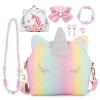 JYPS 7PCS Toddler Purse for Girl, Girls Wallet with Pretend Play Toys, Princess Toys with Kids Dress Up Jewelry Set (Rainbow Unicorn) view 1