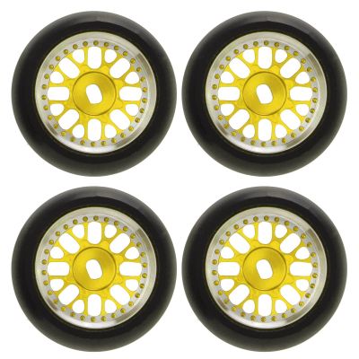 Astibym 4pcs Hub Wheels and Tires Set,Aluminum Alloy RC Drift Tire Stability Glossy for 1/28 RC Drift Tire for K969 for P929 for K989(Gold),car model accessories
