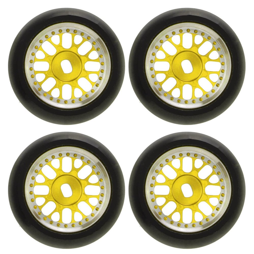 Astibym 4pcs Hub Wheels and Tires Set,Aluminum Alloy RC Drift Tire Stability Glossy for 1/28 RC Drift Tire for K969 for P929 for K989(Gold),car model accessories