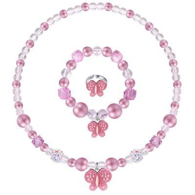 Annilubaby Butterfly Jewelry Set, Kids Jewelry for Girls Included Necklace Bracelet Ring, Stretchy Toddler Play Jewelry Cute Toddlers Lovely Pendant,Pretend Dress up Necklace