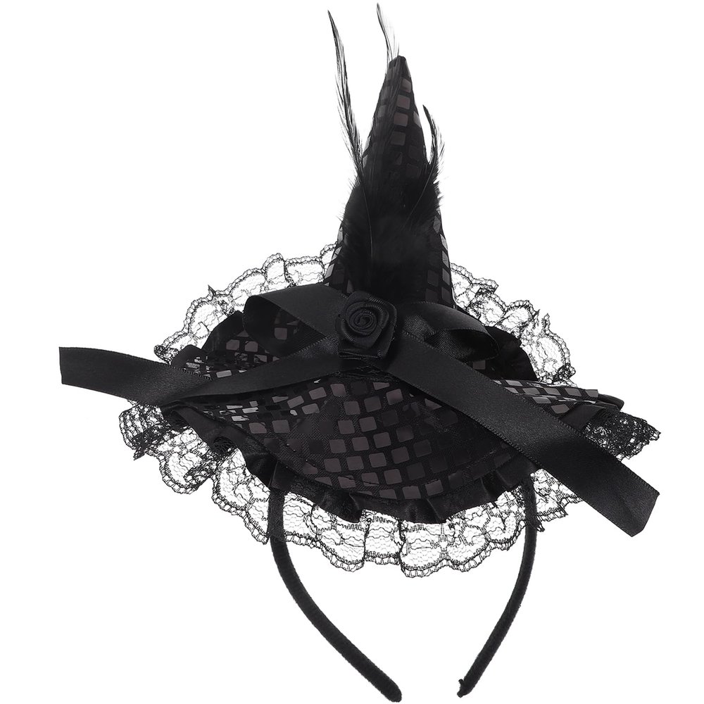 Luxshiny Halloween Witch Hat Headband Black Sequin Witch Hat Hairband Comfortable Fabric Plastic Party Cosplay Hair Accessory