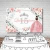 MEHOFOND Quinceanera 15 Backdrop for Sweet 15 Quince Aos Girls Party Banner Rose Gold Floral Background Sliver Glitter Crown Princess Quinceaera Birthday Decorations Props Cake Table Supplies 7x5ft view 4