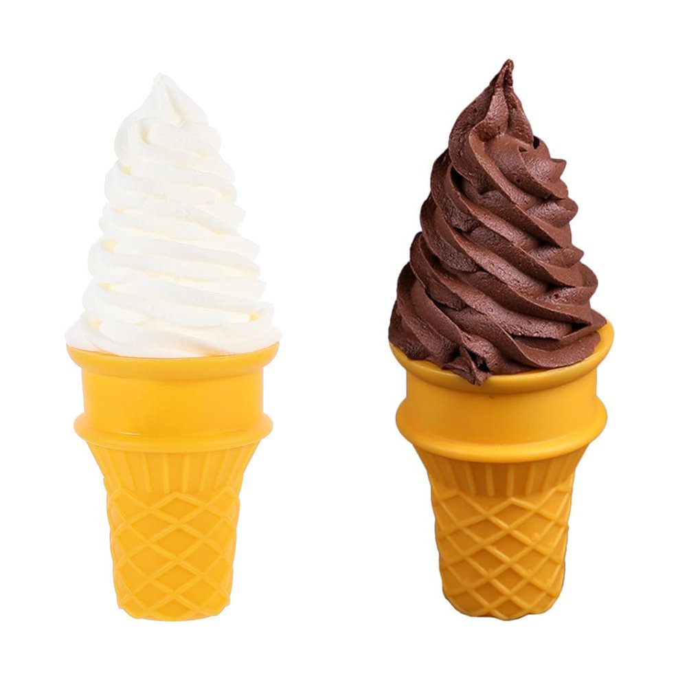 DOITOOL 2 Pcs Simulated Ice Cream Model, Fake Cone, Realistic Play Food, Artificial Lifelike Prop for Home Shops Photography Props Party Decor (White Coffee)