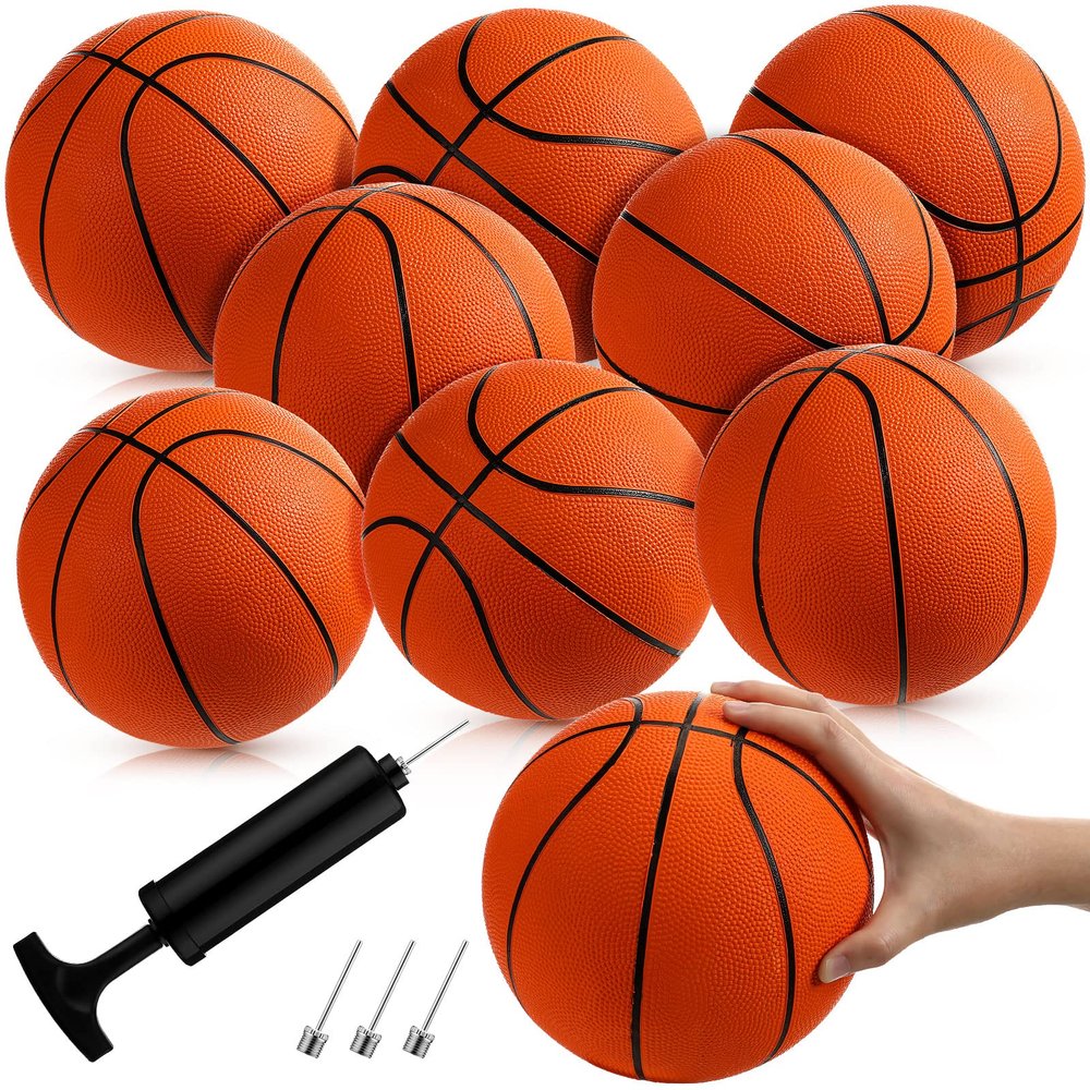 Vinsot 8 Pack Mini Rubber Basketballs Set 7 Inch Mini Hoop Basket Ball with Air Pump for Beginner Basketball Arcade Games Indoor Outdoor Pool Party Favors(Orange)