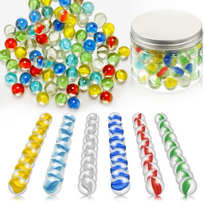 Leitee 72 Pieces Glass Marbles Chinese Checkers 0.63 Inch Colorful Marbles Bulk Fun Retro Toys with Clear Container for Games Party Favors DIY Crafting Home Decoration, 6 Colors