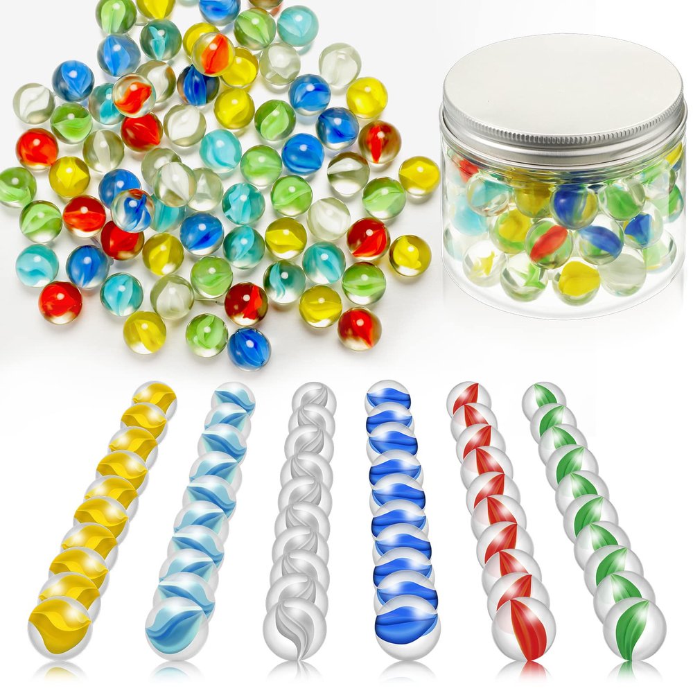 Leitee 72 Pieces Glass Marbles Chinese Checkers 0.63 Inch Colorful Marbles Bulk Fun Retro Toys with Clear Container for Games Party Favors DIY Crafting Home Decoration, 6 Colors