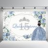 MEHOFOND Quinceanera 15 Backdrop for Sweet 15 Quince Aos Girls Party Banner Blue Floral Background Sliver Glitter Crown Princess Quinceaera Birthday Decorations Props Cake Table Supplies 8x6ft view 1