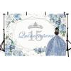 MEHOFOND Quinceanera 15 Backdrop for Sweet 15 Quince Aos Girls Party Banner Blue Floral Background Sliver Glitter Crown Princess Quinceaera Birthday Decorations Props Cake Table Supplies 8x6ft view 2