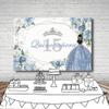 MEHOFOND Quinceanera 15 Backdrop for Sweet 15 Quince Aos Girls Party Banner Blue Floral Background Sliver Glitter Crown Princess Quinceaera Birthday Decorations Props Cake Table Supplies 8x6ft view 4