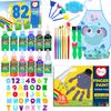 AROIC 82 Pack Washable Finger Paint Set, 12 Color Finger Paints 1 oz Each, Sponges, Painting Brushes, Waterproof Painting Apron, Palette Paper Drawing Gifts for Adults view 1
