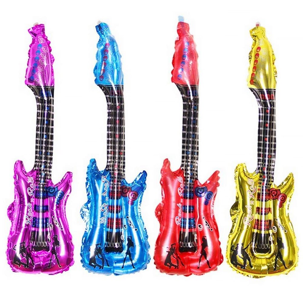 4 Pcs Inflatable Guitar Aluminum Foil Balloons, Party Mylar Balloon Rock Guitar for Music Theme Birthday Wedding Party Decoration Accessories Party Supplies