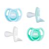 Tommee Tippee Ultra-Light Silicone Pacifier, 0-6 Months, Symmetrical One-Piece Design, BPA-Free Silicone Binkies, Blue/Green/Clear, Pack of 4 view 1