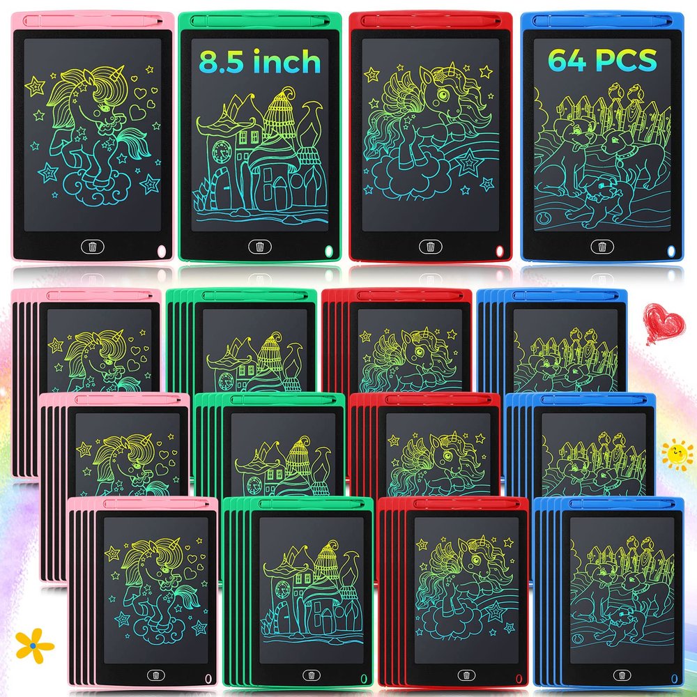Zhehao 64 Pieces LCD Writing Tablet Doodle Board for Kids Bulk, 8.5 Inch Reusable Erasable Drawing Pad Learning Educational Toy Birthday Party Favor Valentine`S Day Gift for Boys Girls(Colorful)
