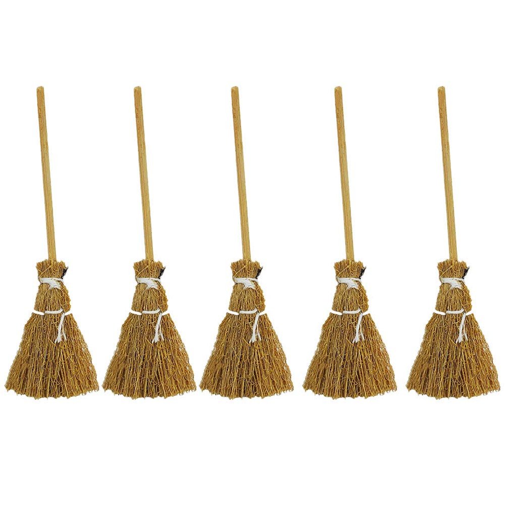 Toyvian Witch Broom Witch Broom 5Pcs Artificial Mini Miniature Props Mini Straw Fairy Hopuse Micro Landscape Decoration Stick Kids Cinnamon