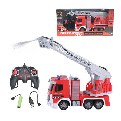 LEXiBOOK Crosslander pro, RC Fire Truck, Remote Controlled fire Truck, Light Effects, Water Spray, Electronic Rotating Ladder, Rechargeable, RCP20