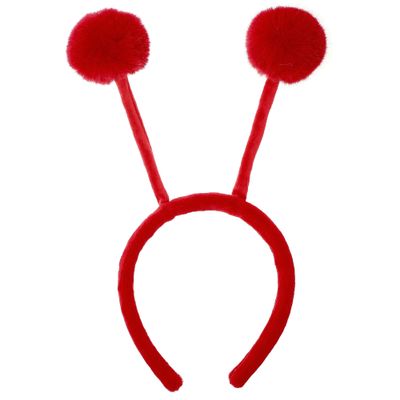 CHEU antenna headband costume as bee, snail, ant, insect props with bendable plush pom pom bopper (red)