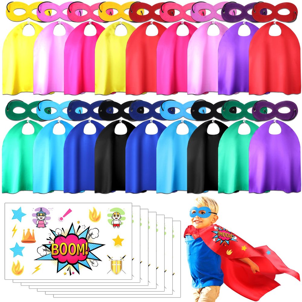 EBOOT 36 Sets Hero Capes and Masks for Kids with Stickers DIY Dress up Capes and Masks Set Hero Party Costumes Halloween Cosplay Dress up Gift for Boys Girls